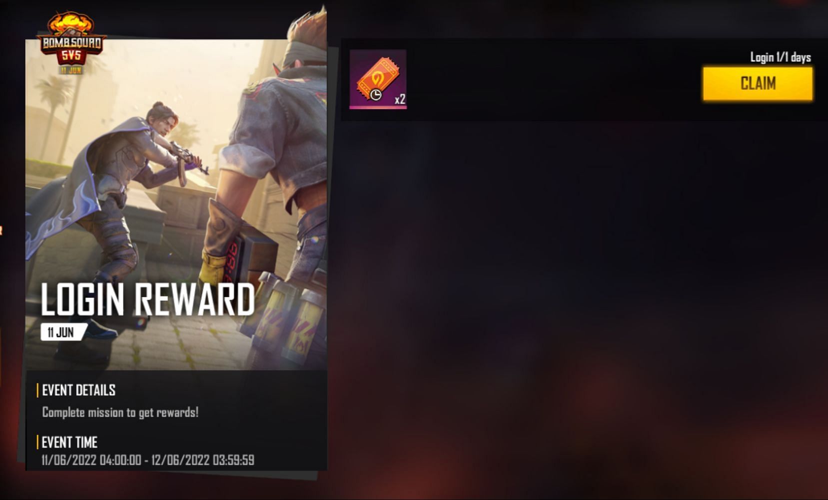 Click the claim button (Image via Garena)